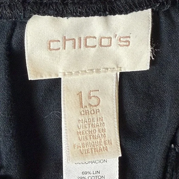 Chicos Pants Womens 1.5 10 Black Linen Cotton Stretch Cargo Crop Elastic Waist - Picture 12 of 15